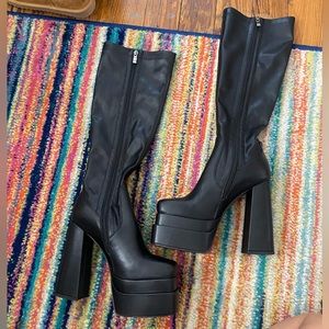 platform knee high leather boots